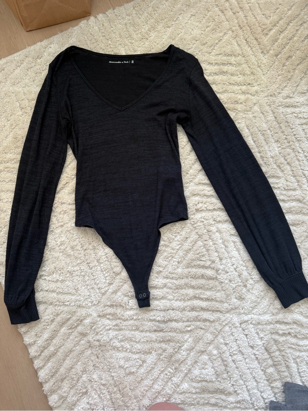 Abercrombie & Fitch Black Long Sleeve V-Neck Bodysuit